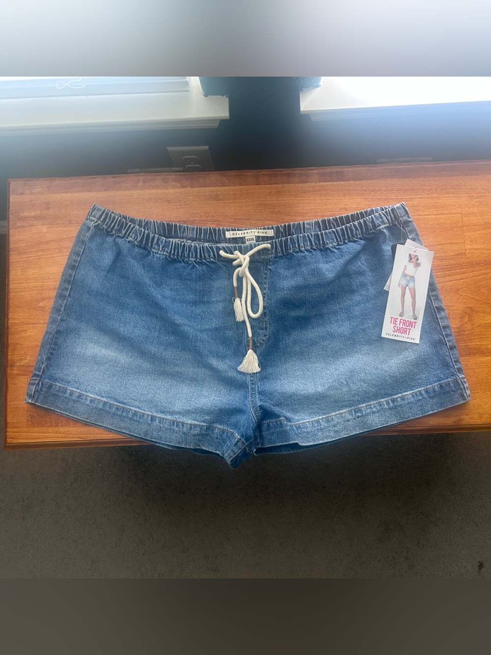 Celebrity Pink Medium Blue Denim Drawstring Shorts
